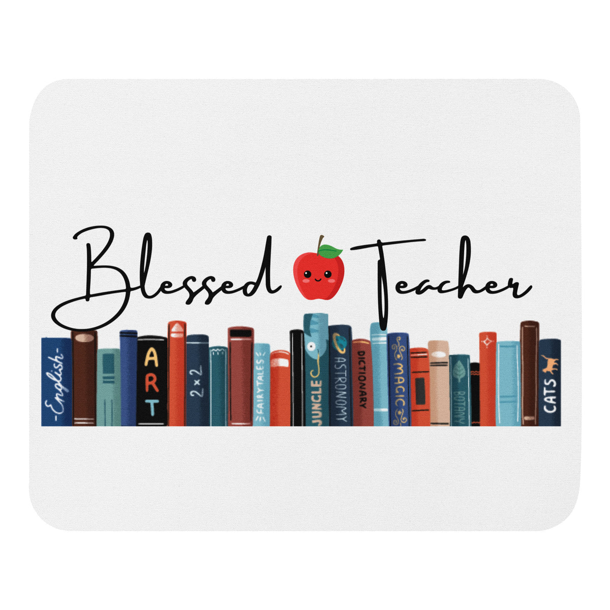 Blessed Teacher White Mouse Pad (Front View)