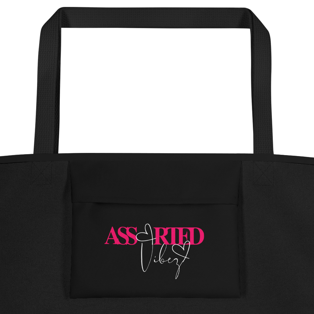 Hiland Cow Sweater Weather Black Large Tote Bag - Inside Pocket View