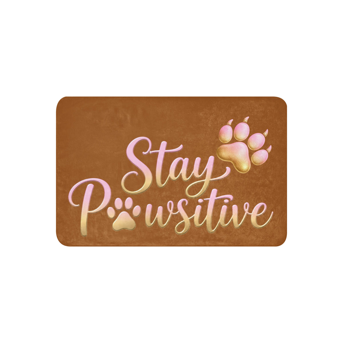 Stay Pawsitive Pink & Gold Ombre - Rich Gold Sherpa Blanket 37x57 - Full Front View