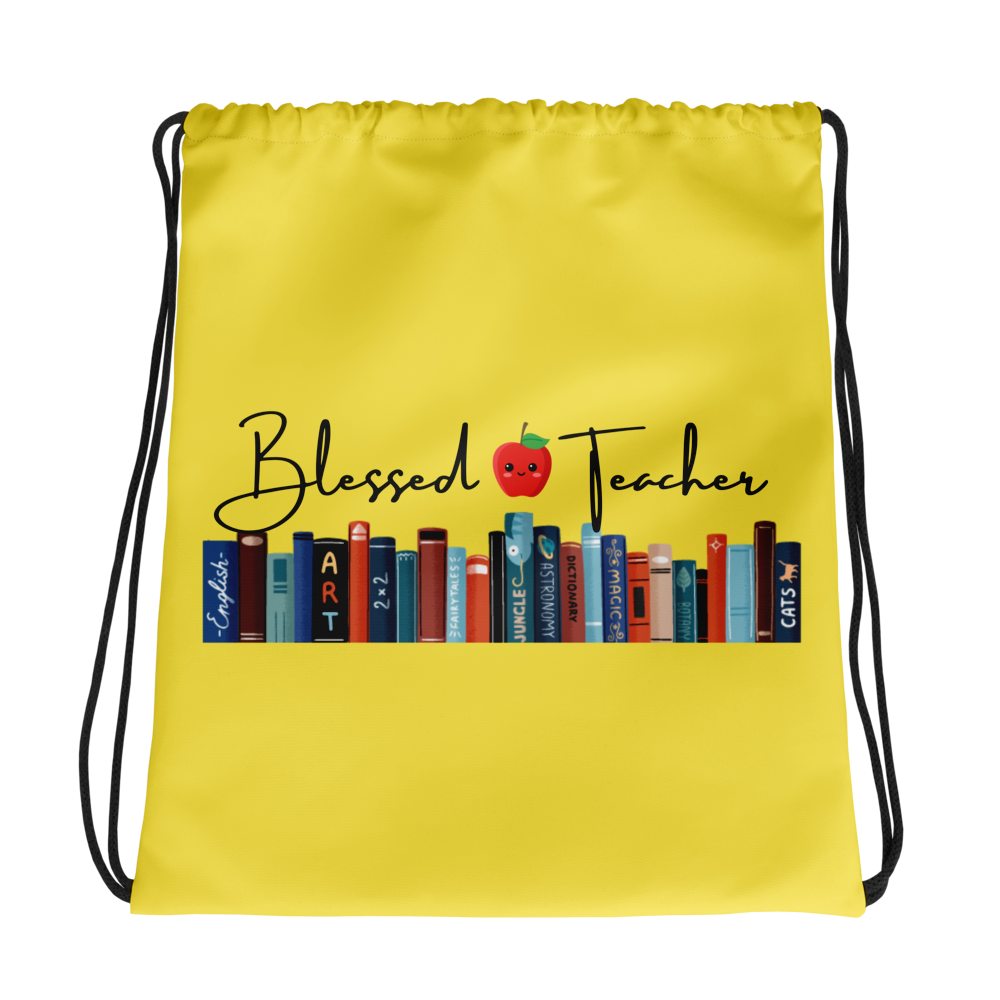 Blessed Teacher Paris Daisy Yellow Drawstring Backpack