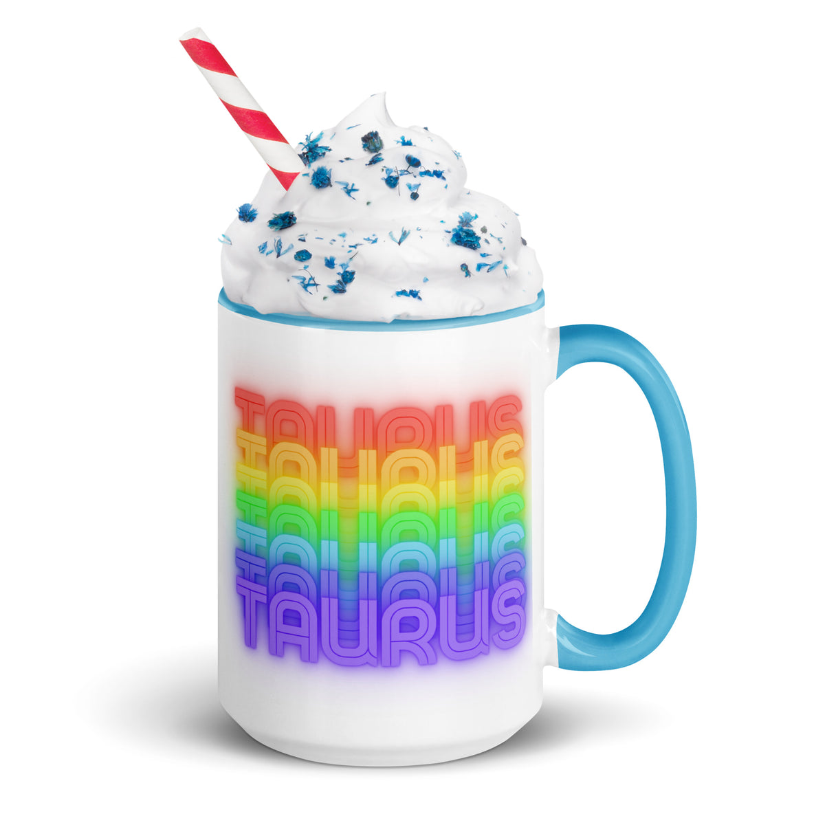 Taurus Rainbow White Coffee Mug with Color Trim Inside & Handle - 15 oz.