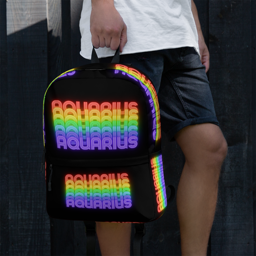 Aquarius Rainbow - Black Backpack (Man Carrying View)