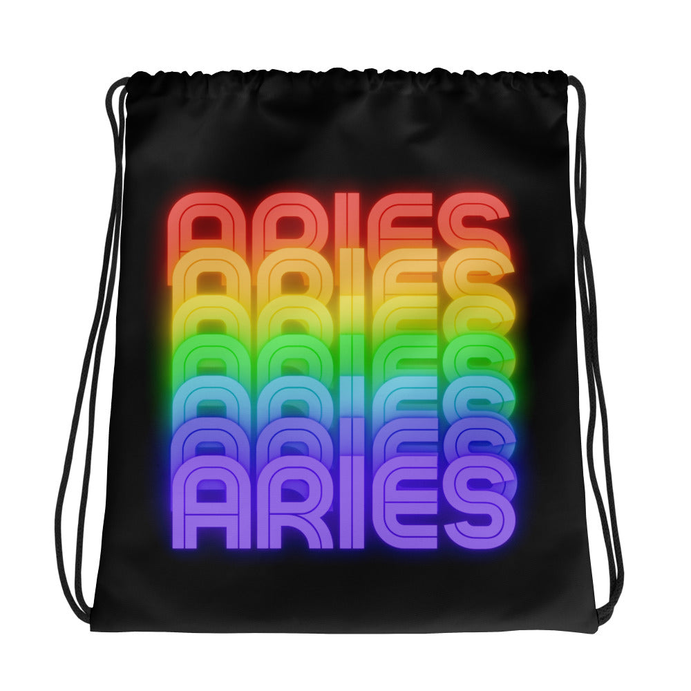 Aries Rainbow - Black-Drawstring-Bag-