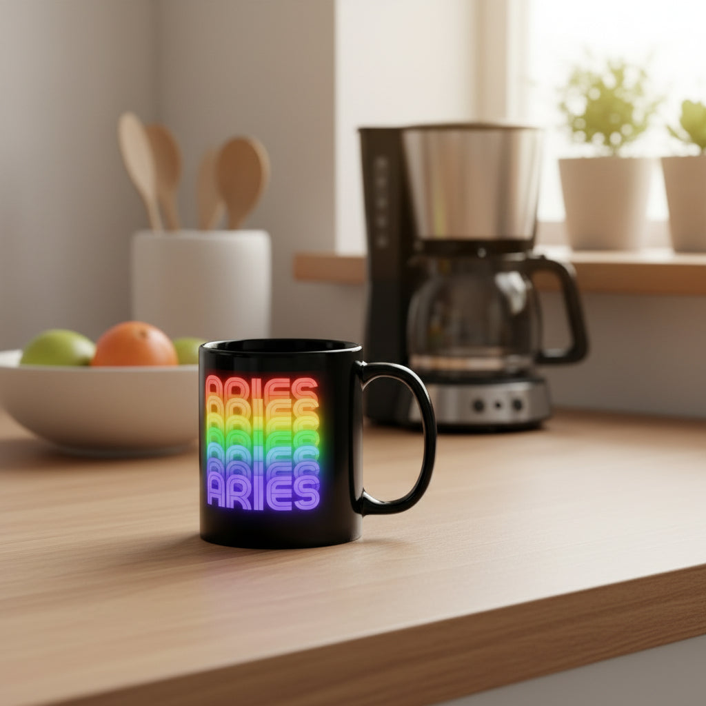Aries Rainbow - Black-Glossy-Mug-11-oz-Right Handle View
