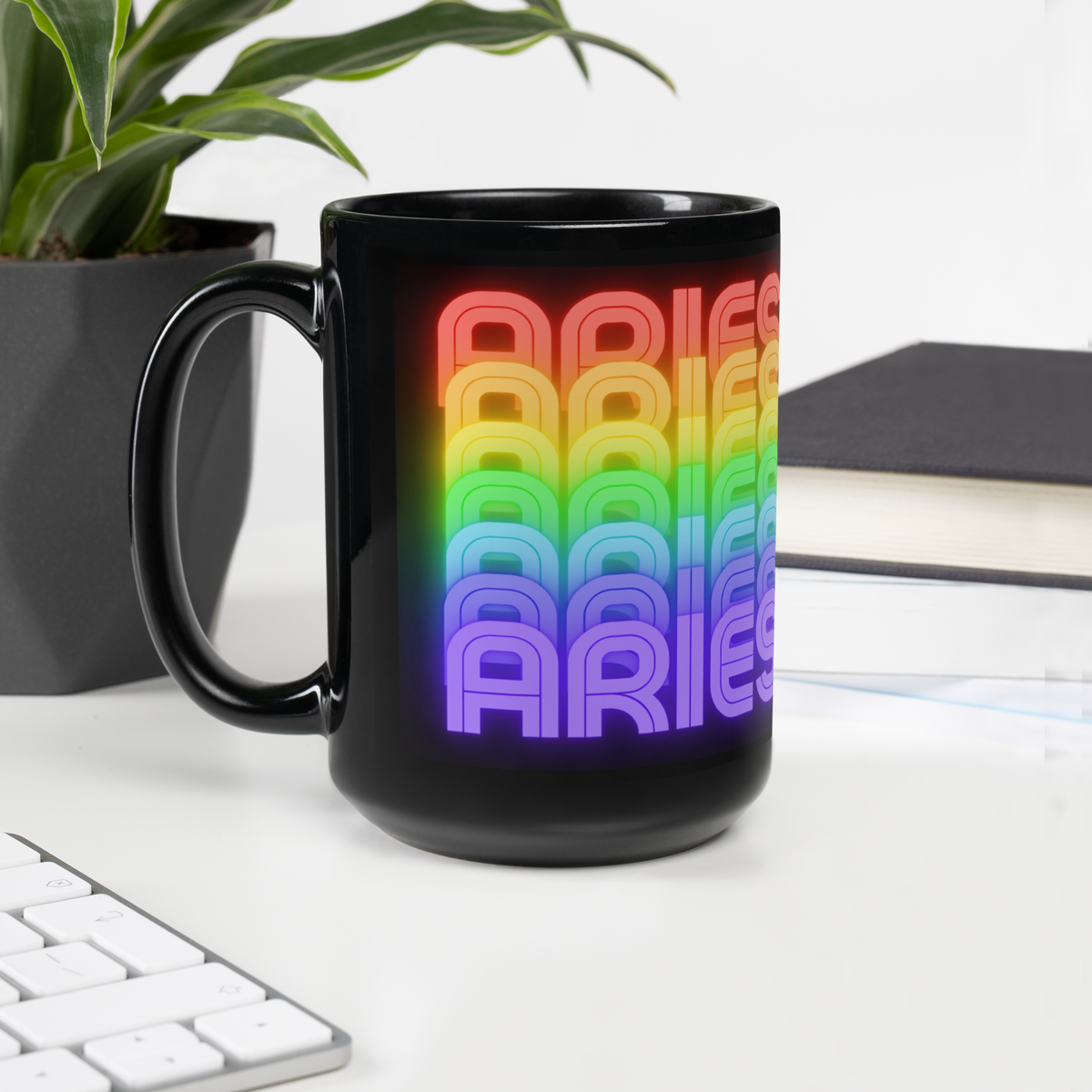Aries Rainbow - Black-Glossy-Mug-15-oz - Handle-on-Left