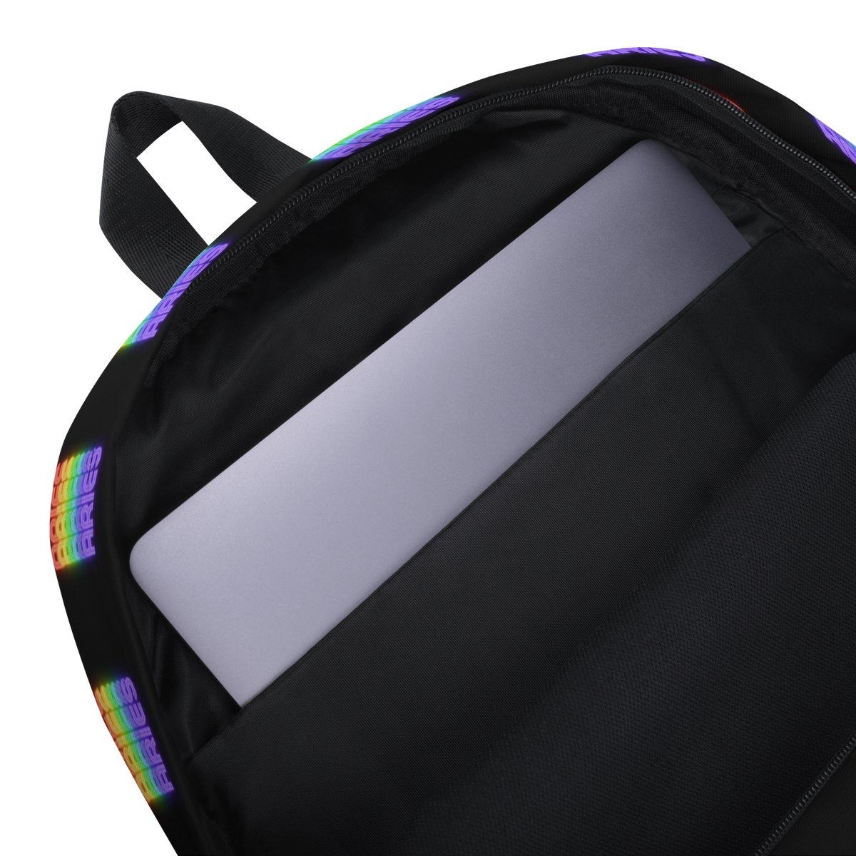 Aries_Rainbow_-_Black_Backpack-Laptop_Comparment_View