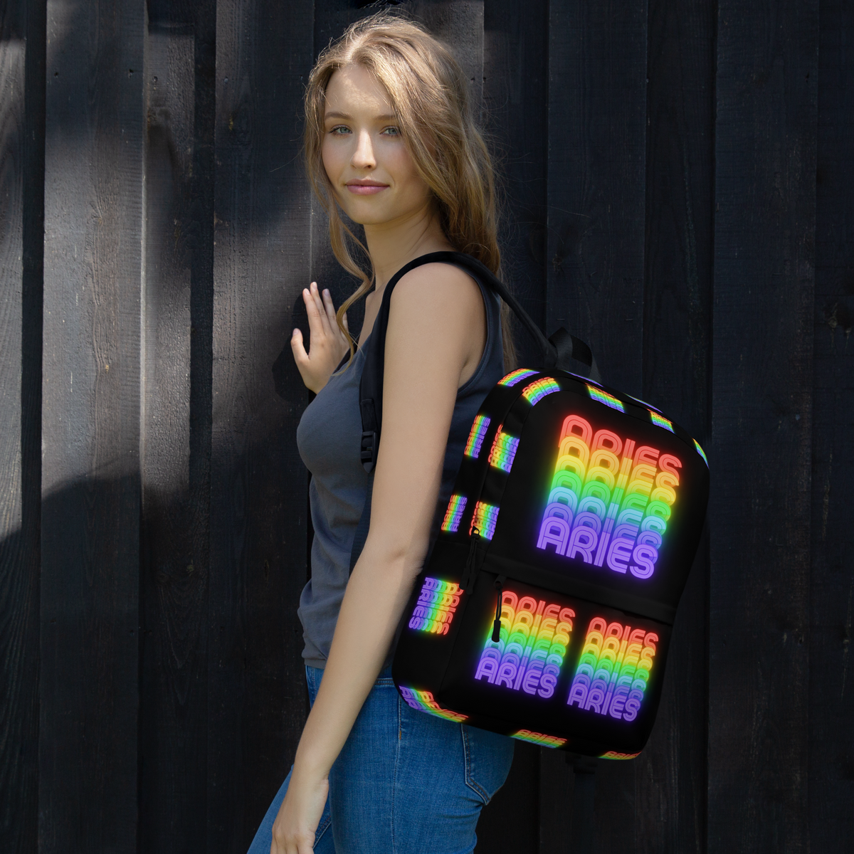 Aries_Rainbow_-_Black_Backpack-Women_Wearing