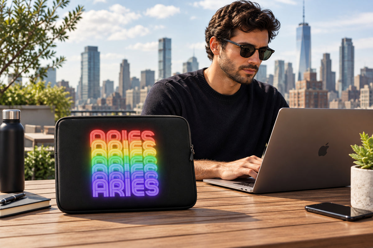 Aries Rainbow - Black Laptop-Sleeve-13"-Front View