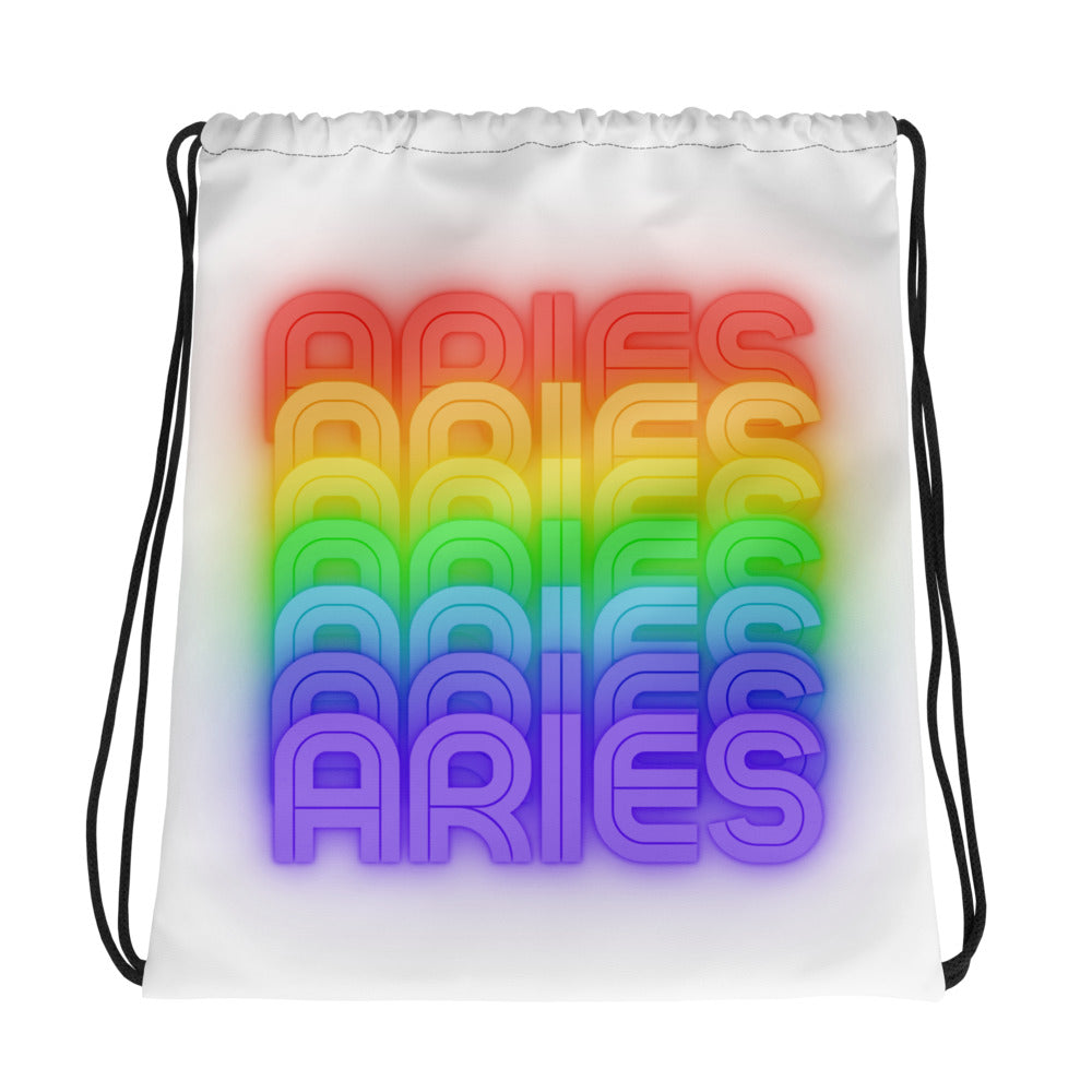 Aries Rainbow - White Drawstring-Bag
