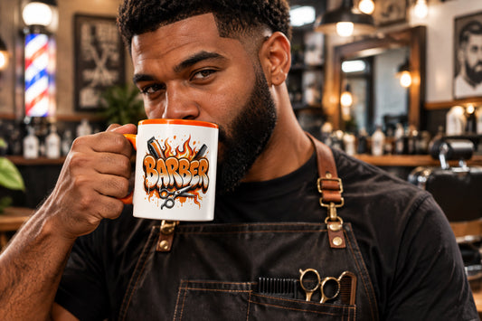 Barber Orange & White Mug with Orange Color Trim - 11 oz - Right View