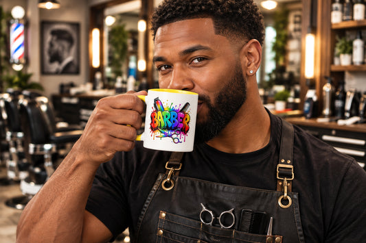Barber Rainbow - White Mug with Yellow Color Trim - 11 oz - Left View