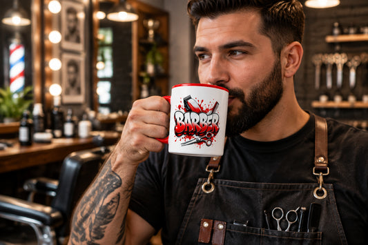 Barber Red & White Mug with Red Color Trim 11 oz - Right View