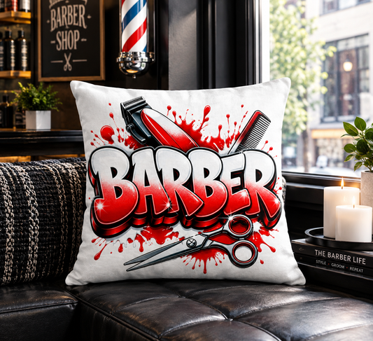 Barber Red & White Premium Decor Pillow 22 x 22
