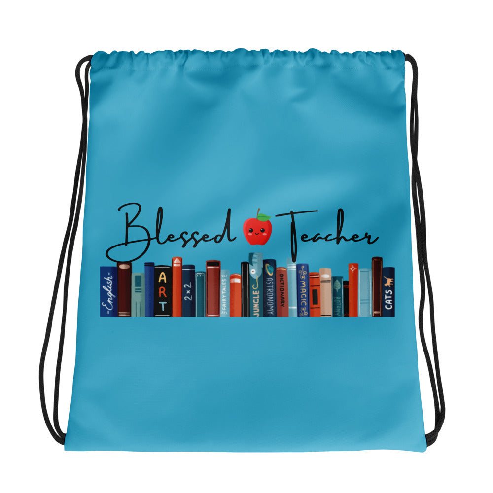 Blessed Teacher Blue Drawstring Backpack