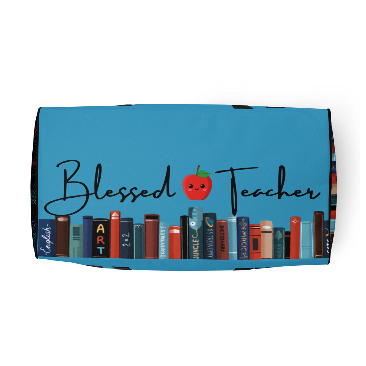 Blessed Teacher Blue Duffle Bag (Bottom View)