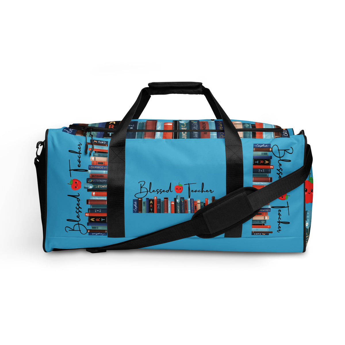 Blessed Teacher Blue Duffle Bag (Front View)