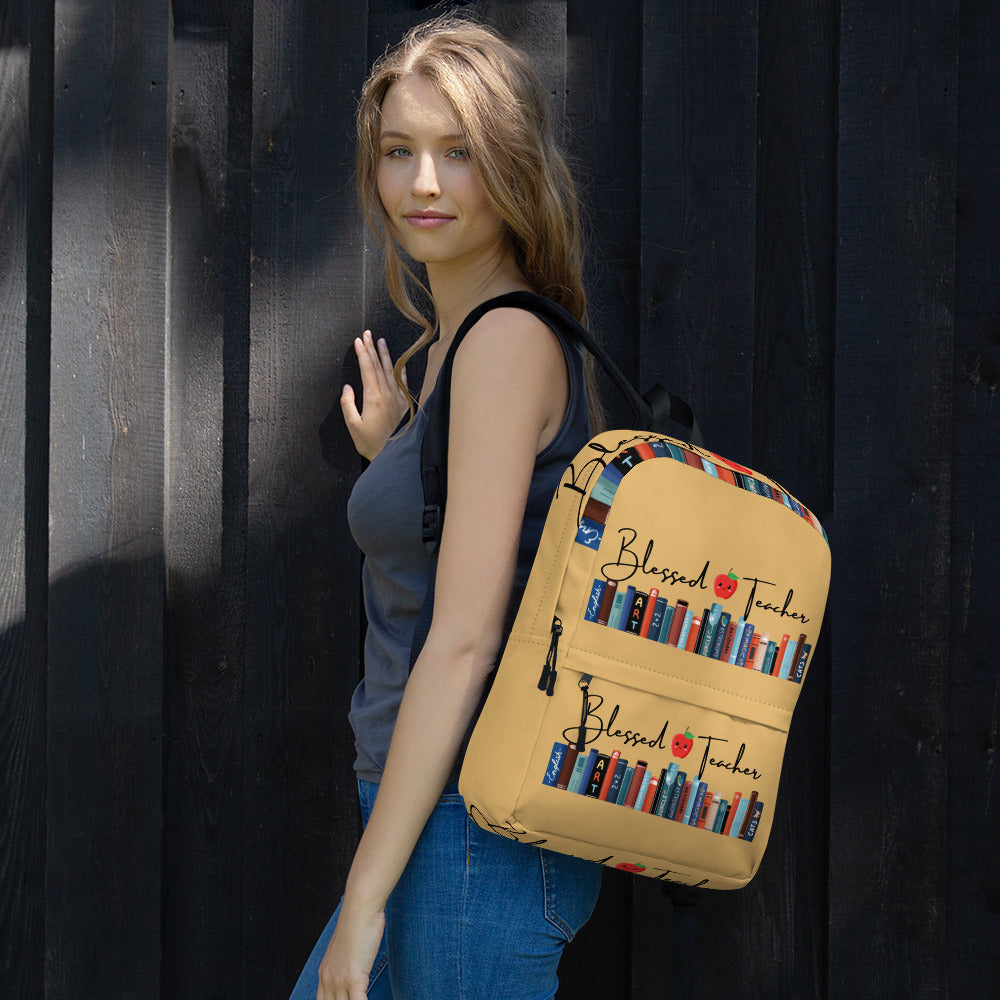 Blessed Teacher Fawn Backpack (Female Wearing View)