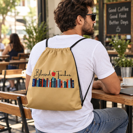 Blessed Teacher Fawn Drawstring Backpack