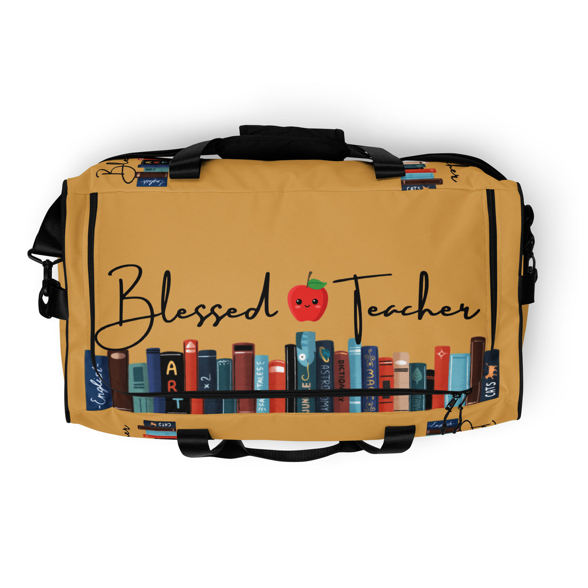 Blessed Teacher Fawn Duffle Bag (Top View)