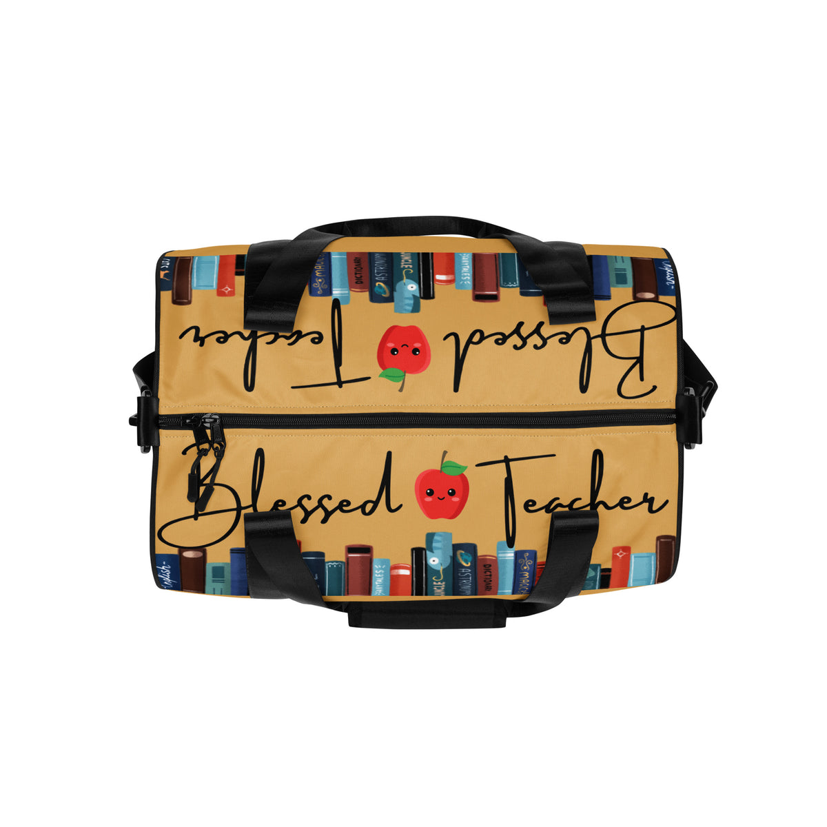 Blessed Teacher Fawn Gym Bag (Top View)