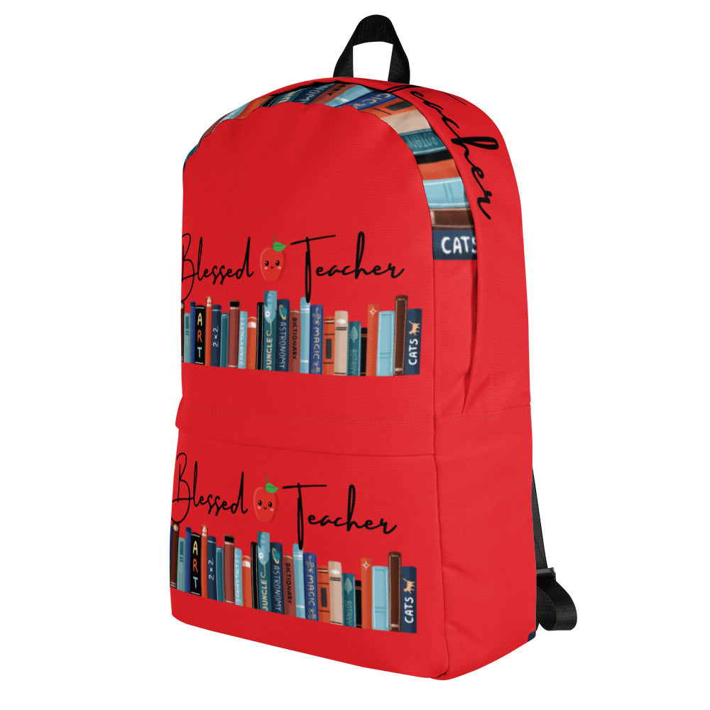 Blessed Teacher Red Backpack (Left Side View)