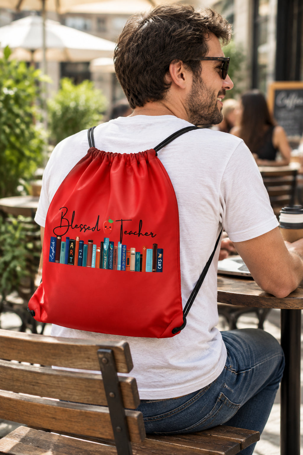 Blessed Teacher Red Drawstring Backpack