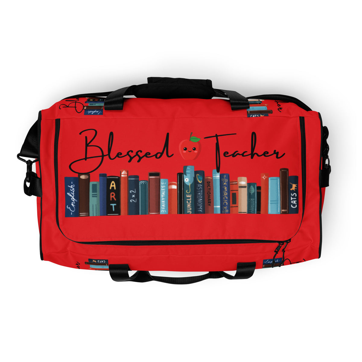 Blessed Teacher Red Duffle Bag (Top View)