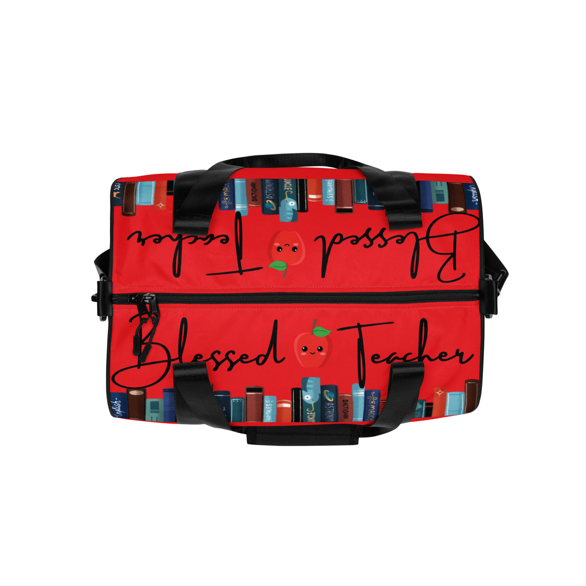 Blessed Teacher Red Gym Bag (Top View)