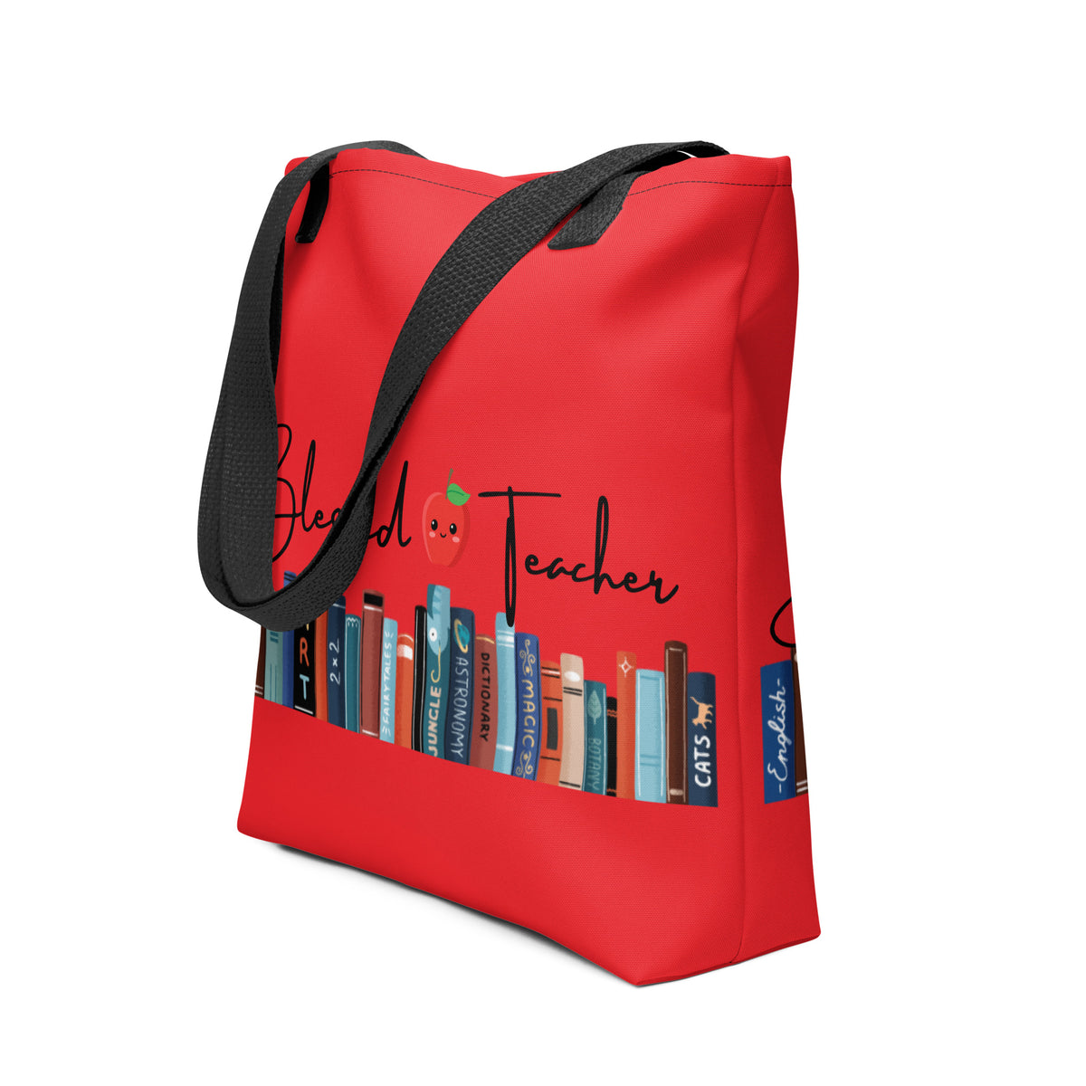 Blessed Teacher Red Tote Bag (Side View) 