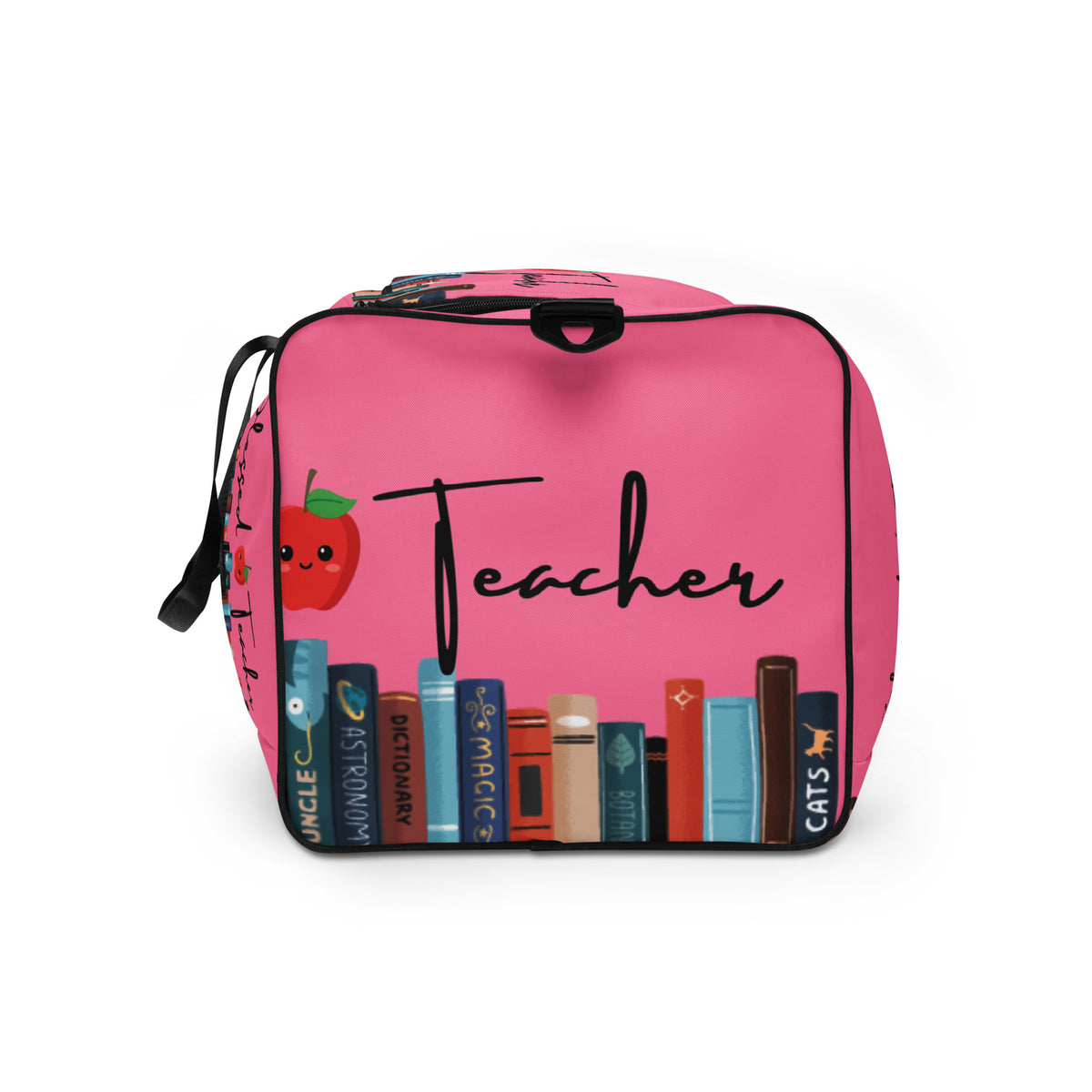 Blessed Teacher Tickle Me Pink Duffle Bag (Left Side View)