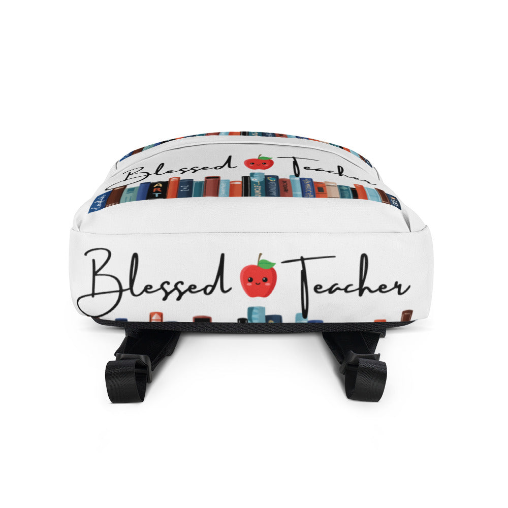 Blessed Teacher White Backpack (Bottom View)