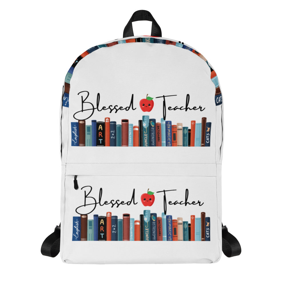 Blessed Teacher White Backpack (Front View)