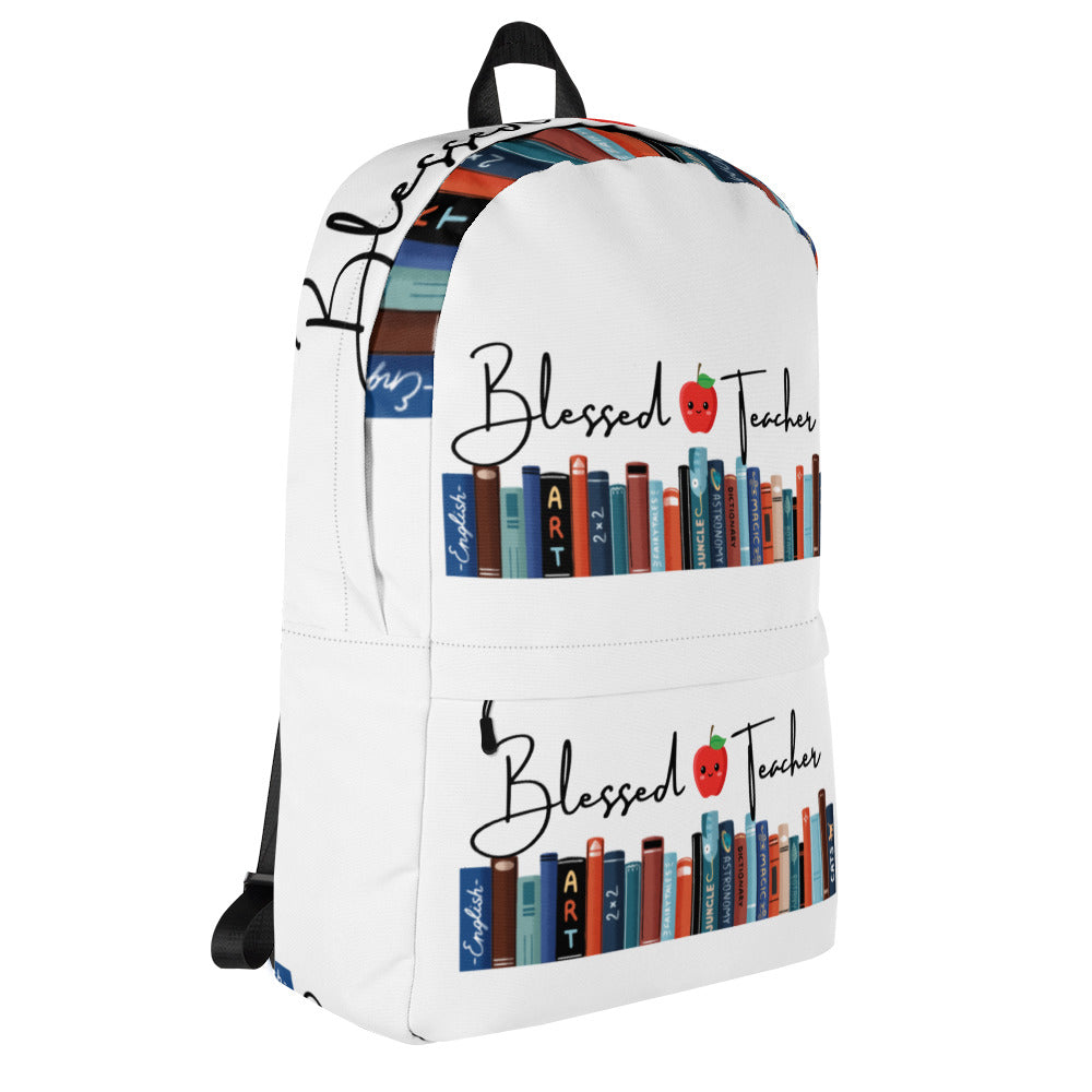 Blessed Teacher White Backpack (Ride Side View)