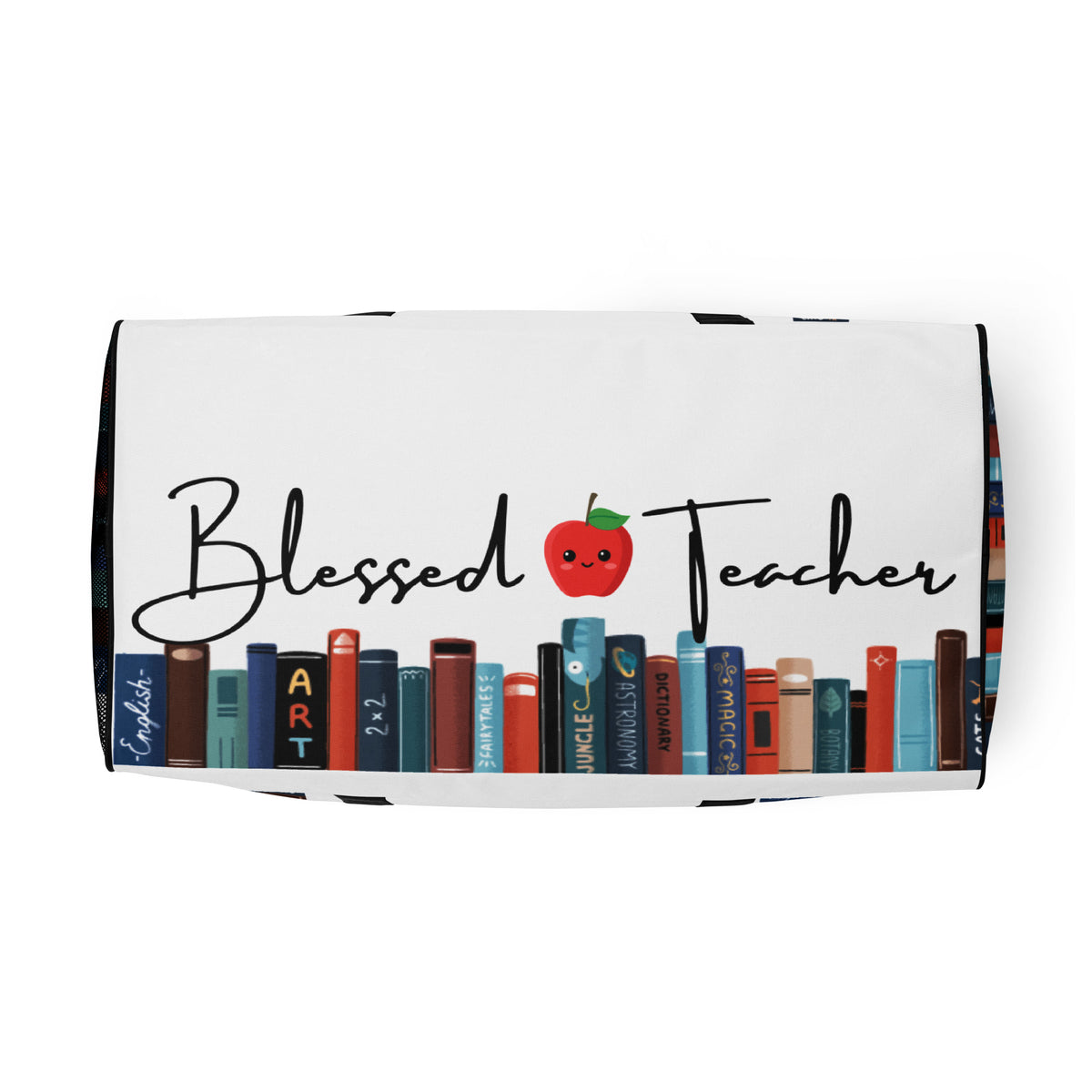 Blessed Teacher White Duffle Bag (Bottom View)