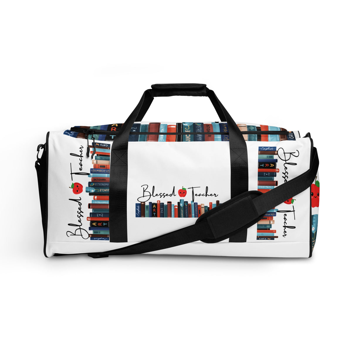 Blessed Teacher White Duffle Bag (Front View)