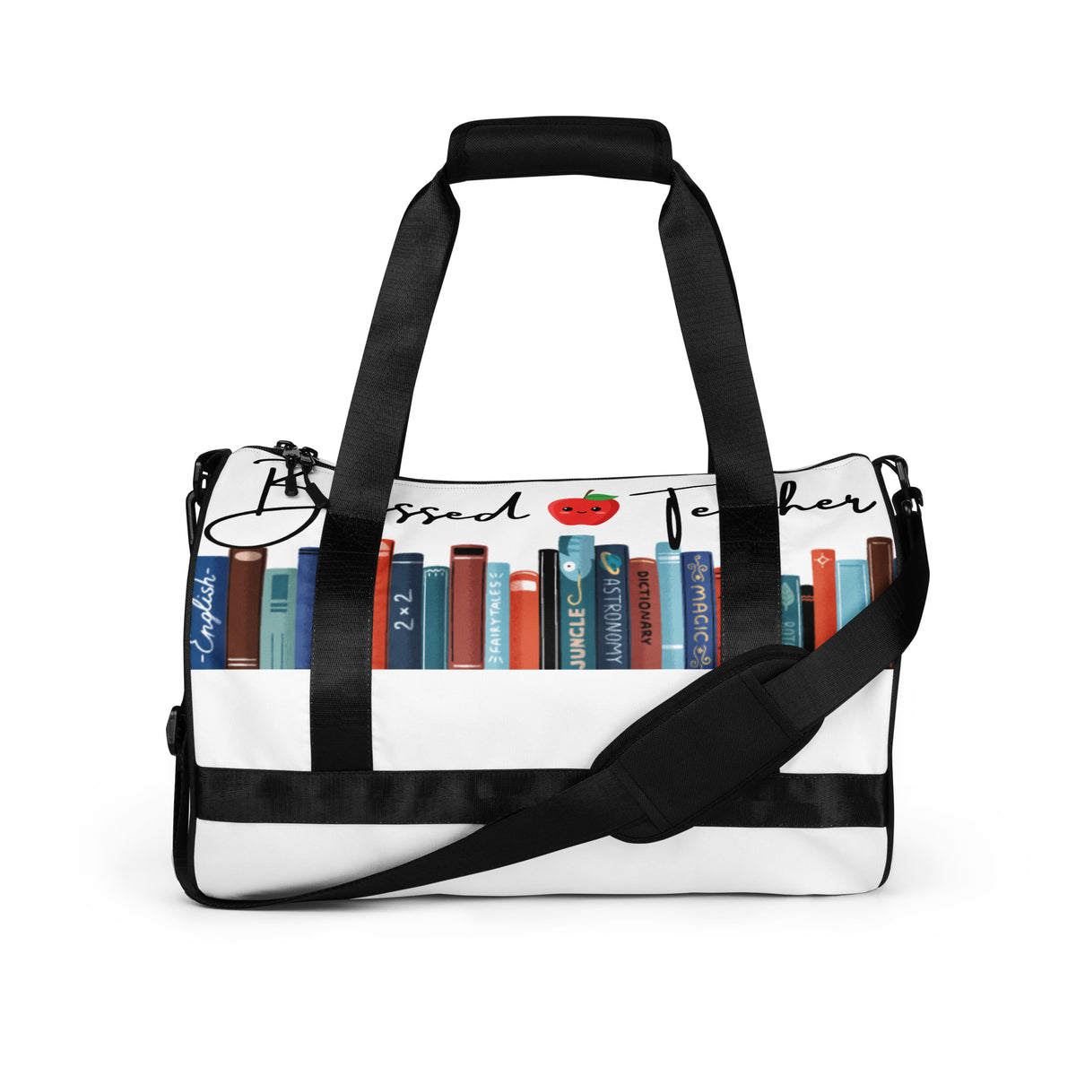 Blessed Teacher White Gym Bag (Front View)