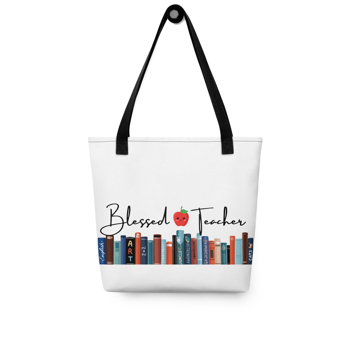 Blessed Teacher White Tote Bag (Hanging View)
