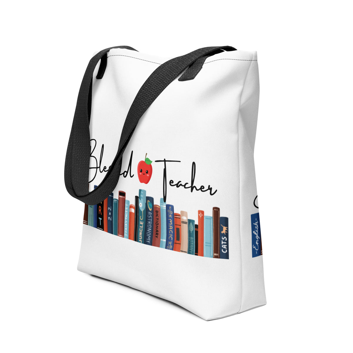 Blessed Teacher White Tote Bag (Side View)