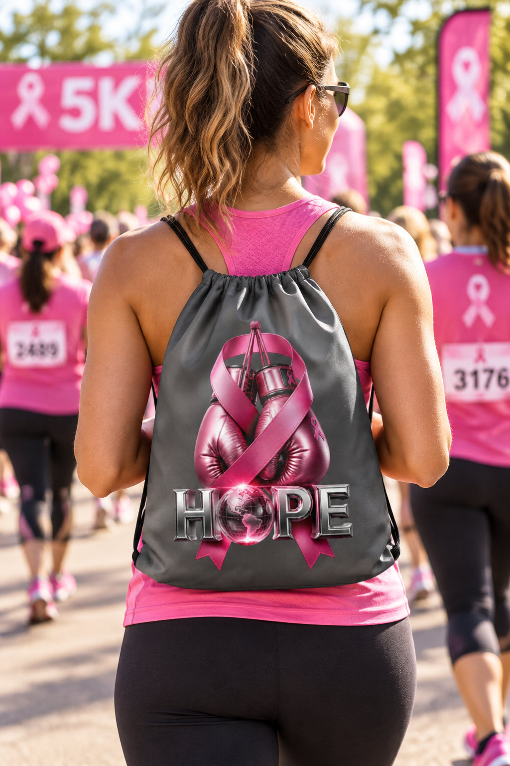 Cancer Awareness Hope Gray & Pink Drawstring Bag