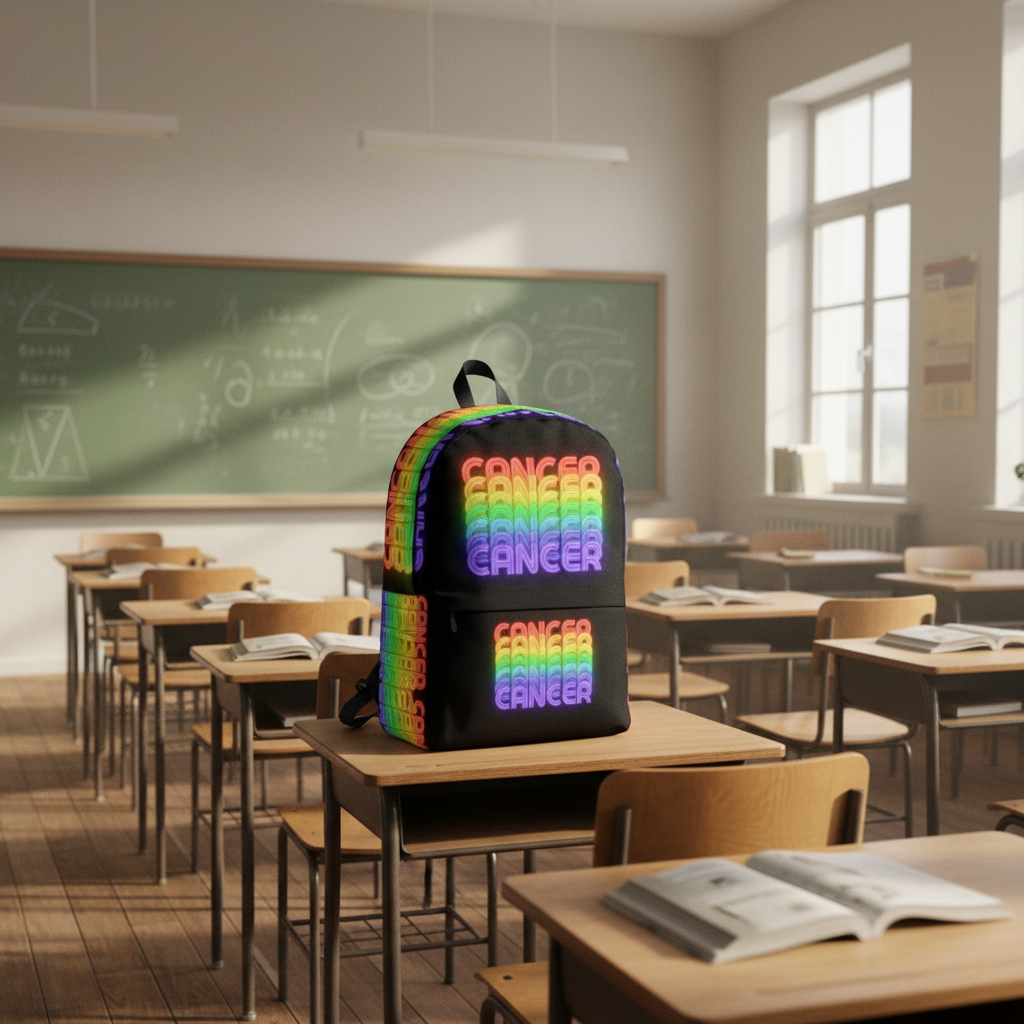 Cancer Rainbow - Black Backpack Front View 
