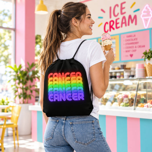 Cancer Rainbow - Black Drawstring Bag - Woman Wearing View 