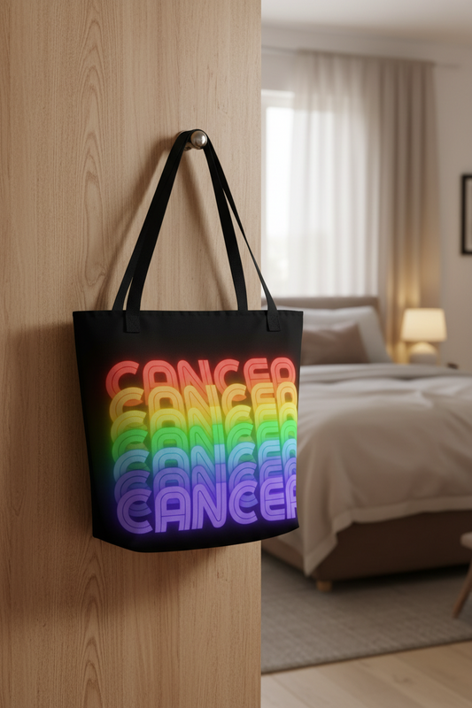 Cancer Rainbow - Black Large Tote Bag Front View