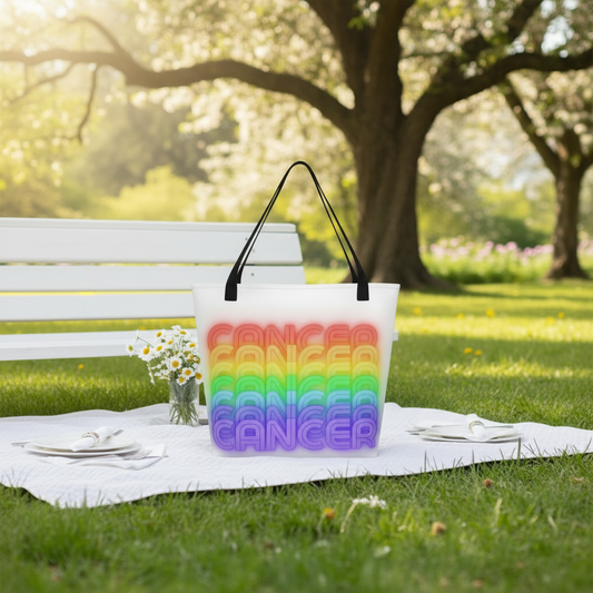 Cancer Rainbow  - White Large Tote Bag with Pocket Front View