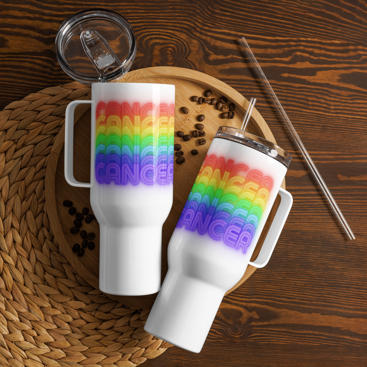 Cancer Rainbow - White Travel-Mug-With-a-Handle-40-oz
