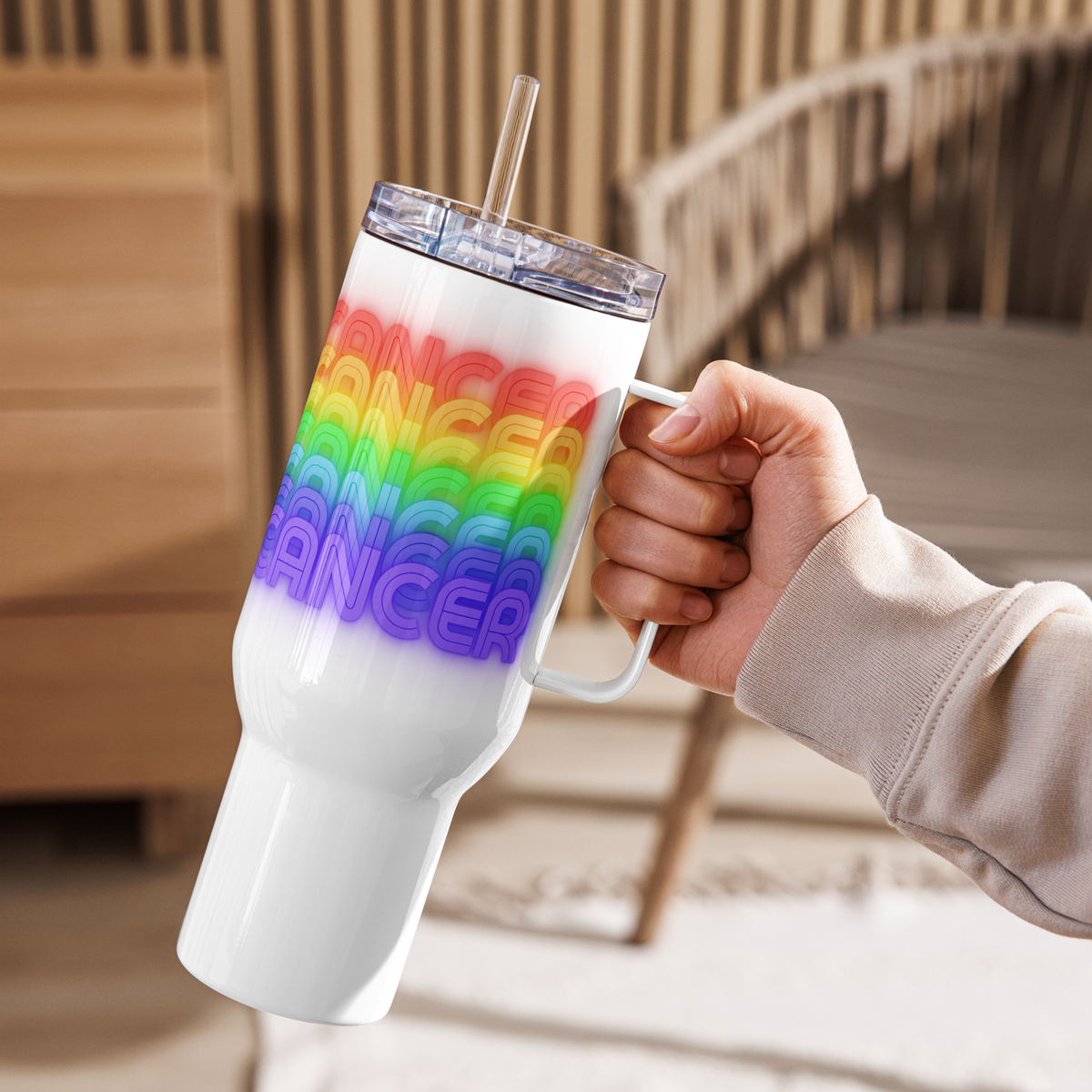 Cancer Rainbow - White Travel-Mug-With-a-Handle-40-oz (Left View)