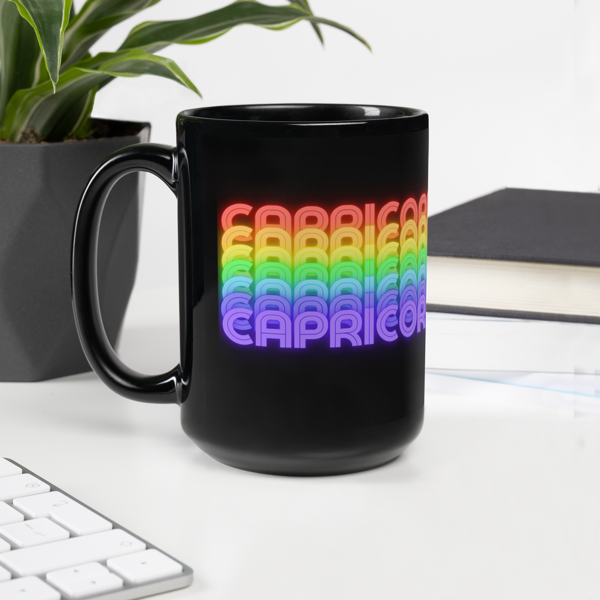 Capricorn Rainbow - Black-Glossy-Mug-15-oz