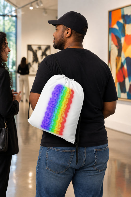 Capricorn Rainbow - White Drawstring Bag (Man Wearing View)