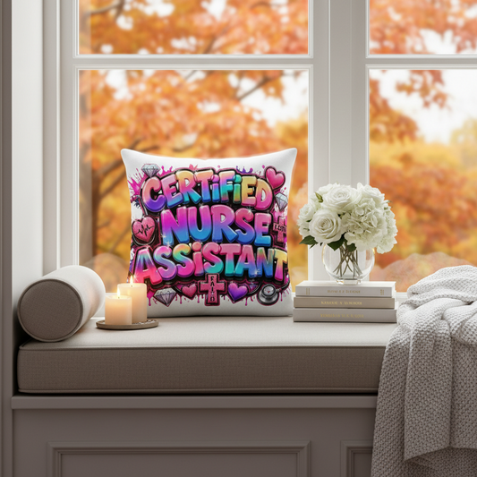 Certified Nurse Assistant Unicorn Colored - White Decor Premium Pillow 22x22 (Window Nook View)