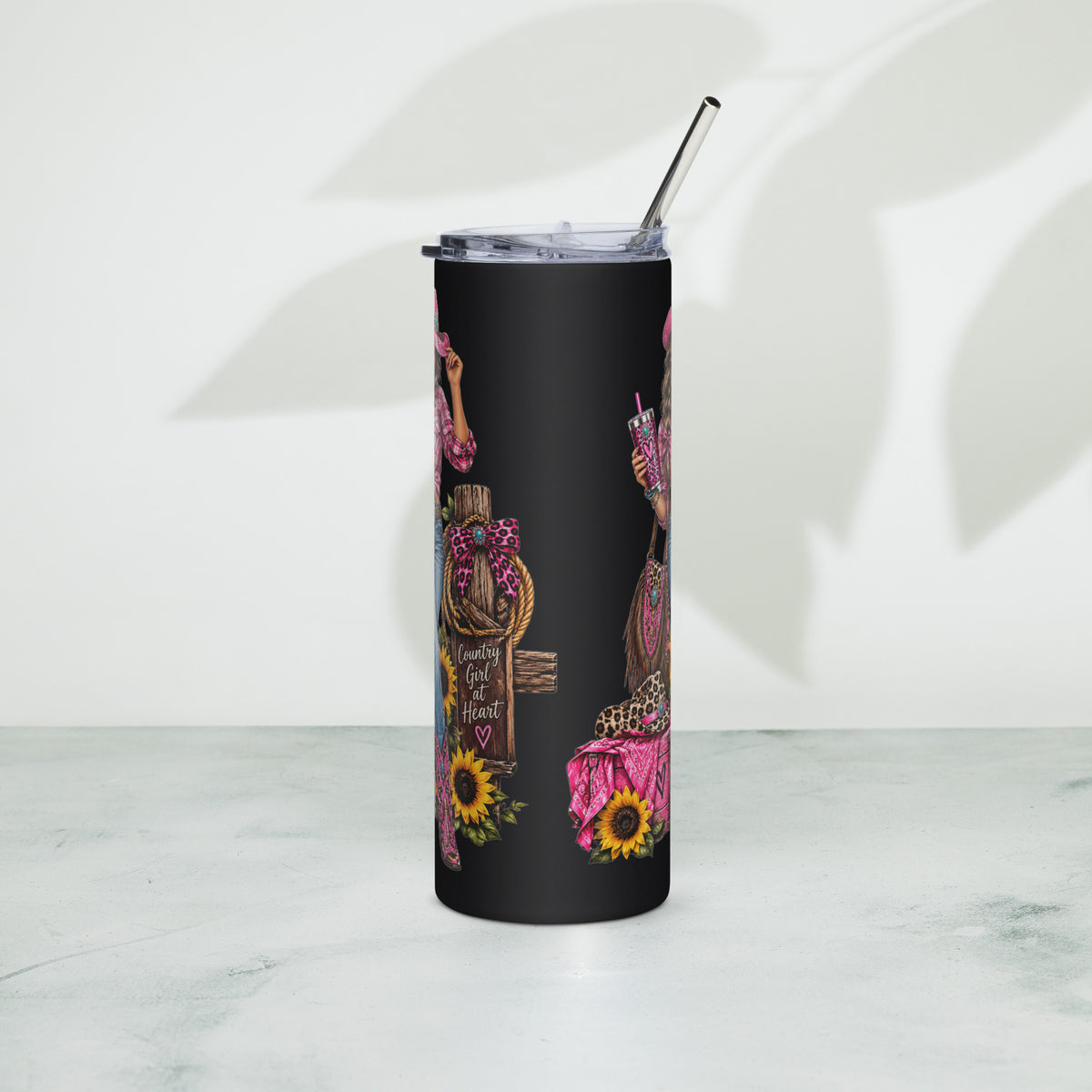 Country Girl at Heart Black Stainless Steel Tumbler 20 oz - Side View