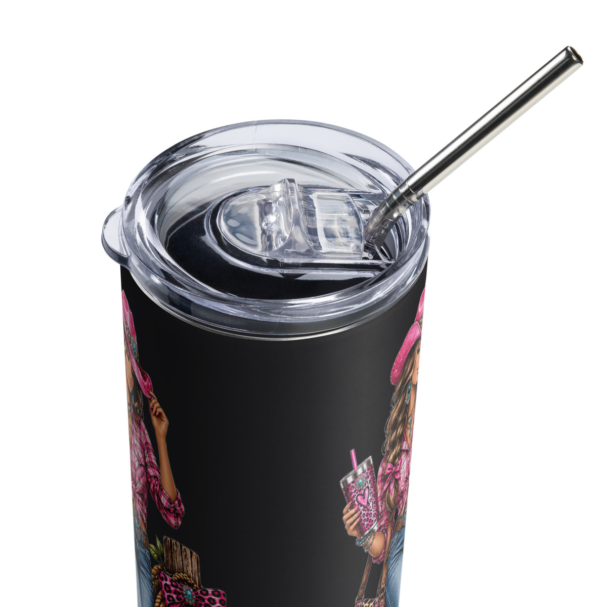 Country Girl at Heart Black Stainless Steel Tumbler 20 oz - Top View